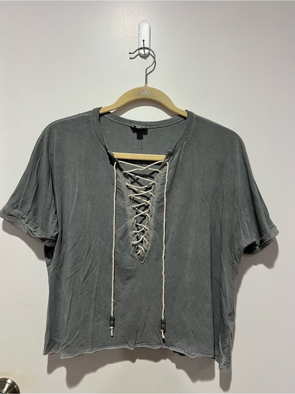 POL Lace-Up Boxy Tee - Gray
